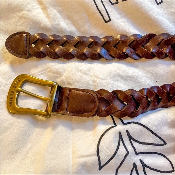White Stag Accessories - Brown braided vintage leather belt with gold buckle